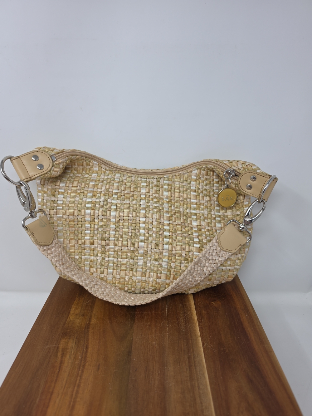 Saks Fifth Avenue Woven Shoulder Bag in Beige and Cream